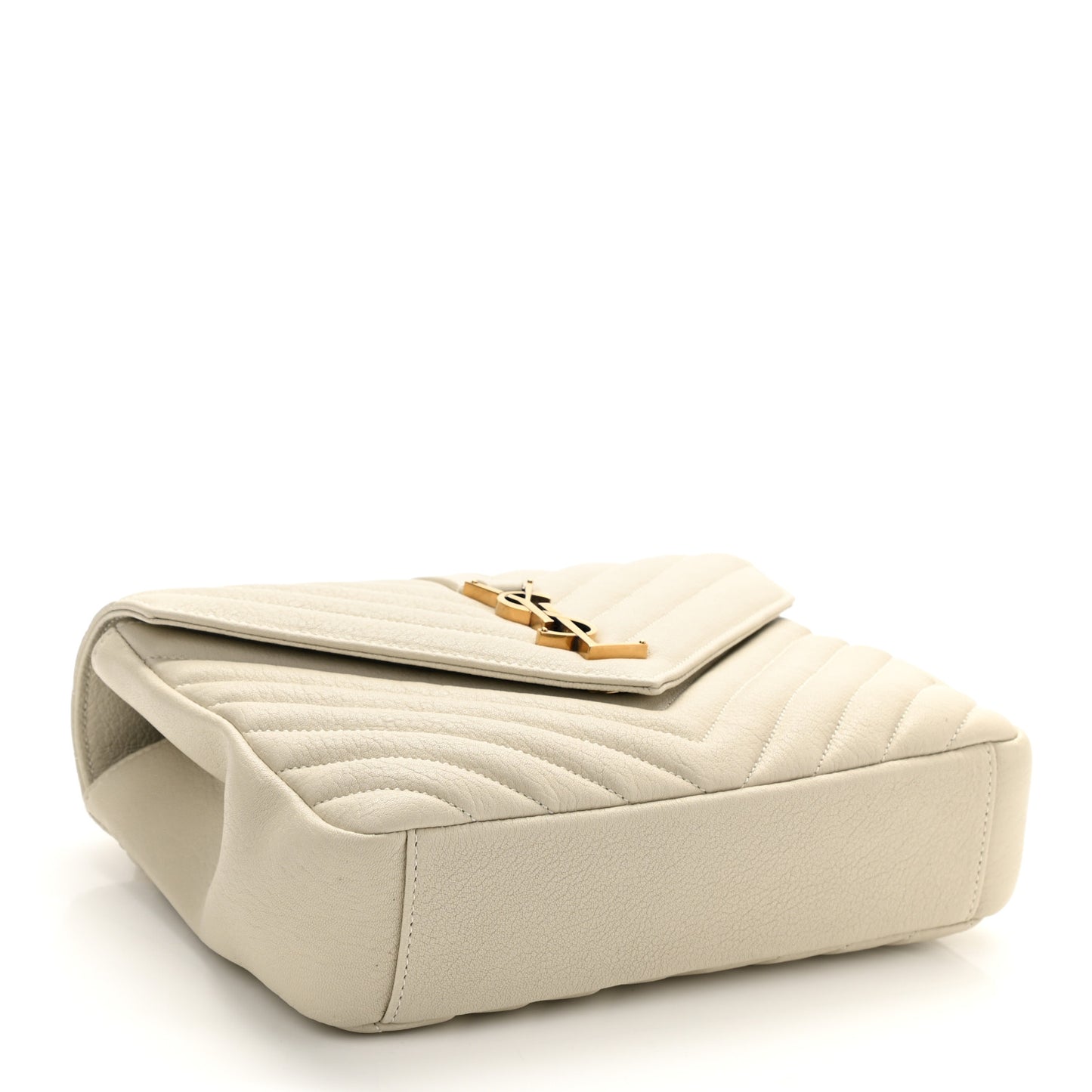 Sheepskin Matelasse Chevron Monogram Medium College Bag Crema Soft