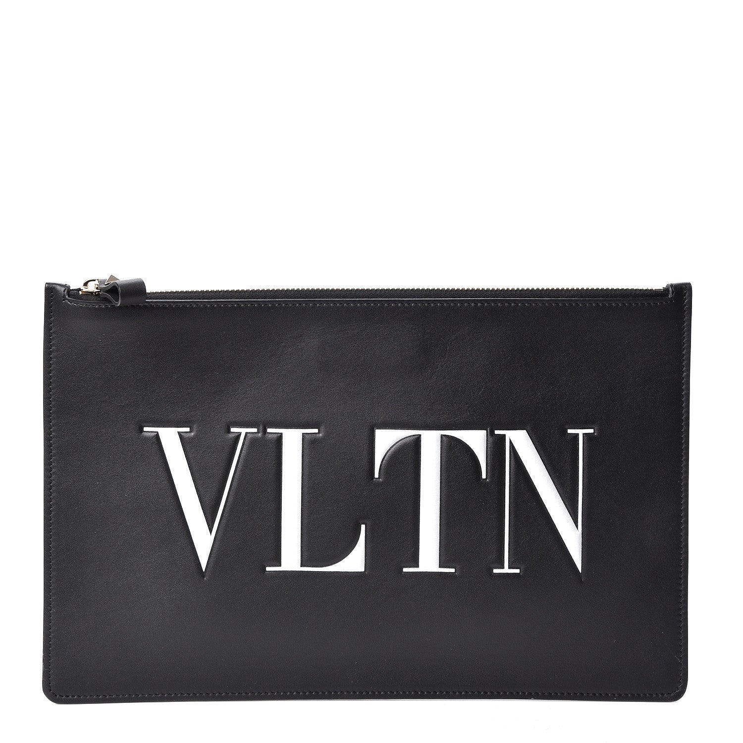Valentino Garavani Calfskin VLTN Large Flat Zip Pouch Black 1 of 8