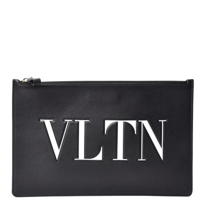 Valentino Garavani Calfskin VLTN Large Flat Zip Pouch Black 1 of 8