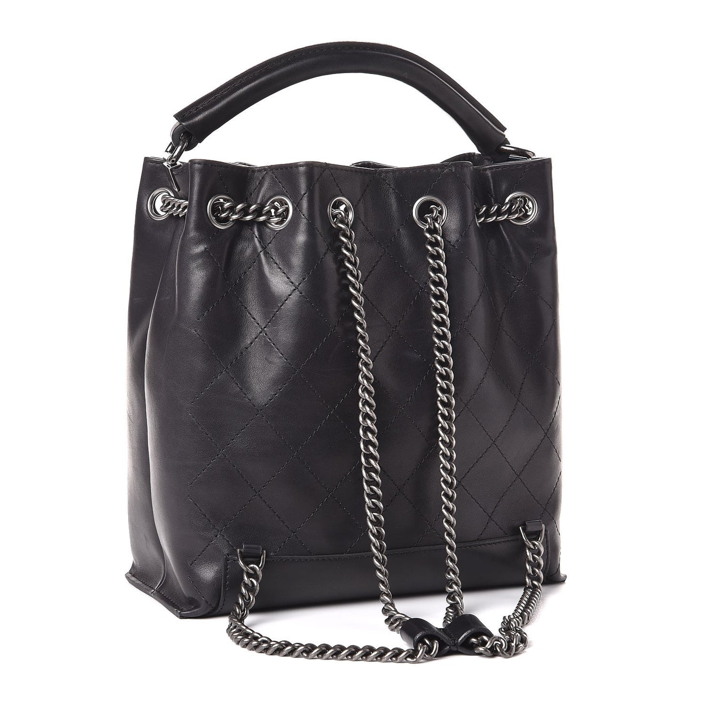 Calfskin Stitched Medium Urban Luxury Drawstring Backpack Black