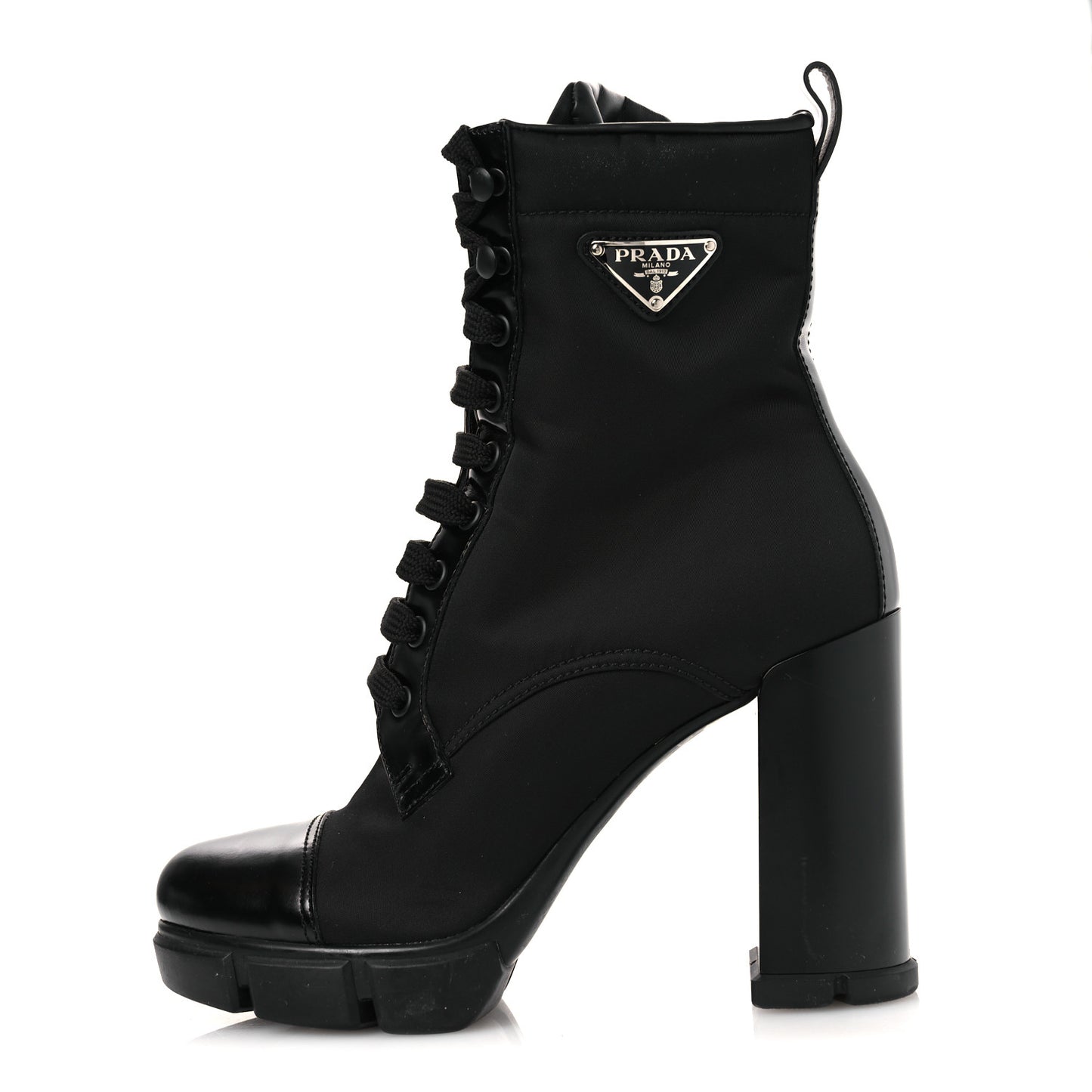 Vitello Montana Re-Nylon Metal Triangle Logo 110mm Ankle Boots 39 Black