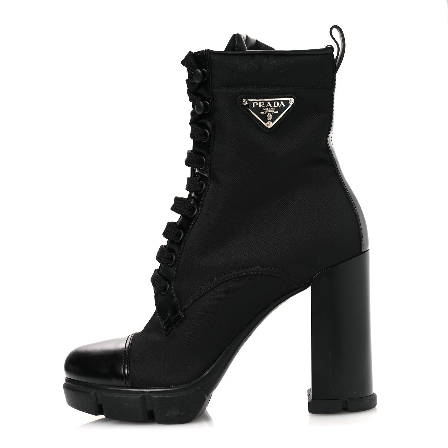 Prada Vitello Montana Re-Nylon Metal Triangle Logo 110mm Ankle Boots 39 Black 1 of 13