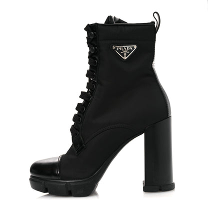 Prada Vitello Montana Re-Nylon Metal Triangle Logo 110mm Ankle Boots 39 Black 1 of 13