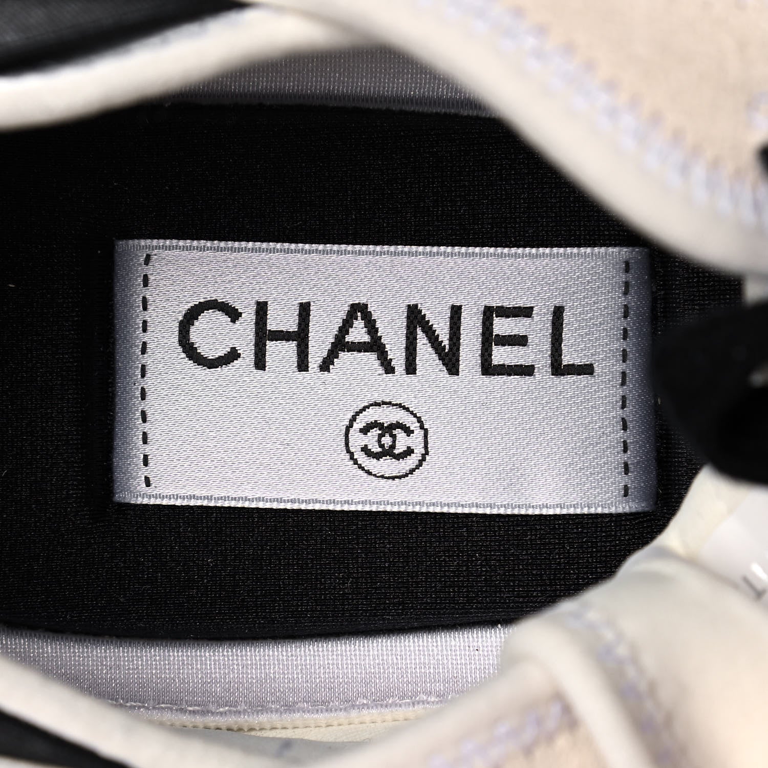 Chanel Velvet Calfskin Mixed Fibers CC Sneakers 38.5 Ivory Black 7 of 9