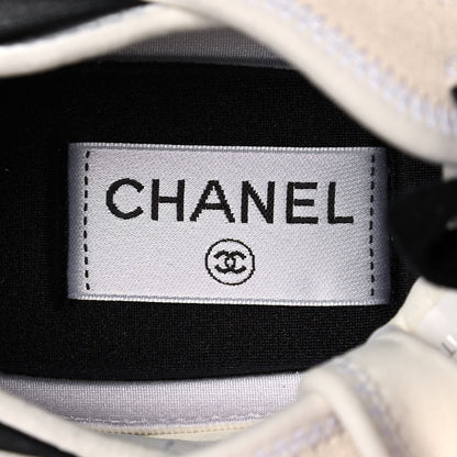 Chanel Velvet Calfskin Mixed Fibers CC Sneakers 38.5 Ivory Black 7 of 9