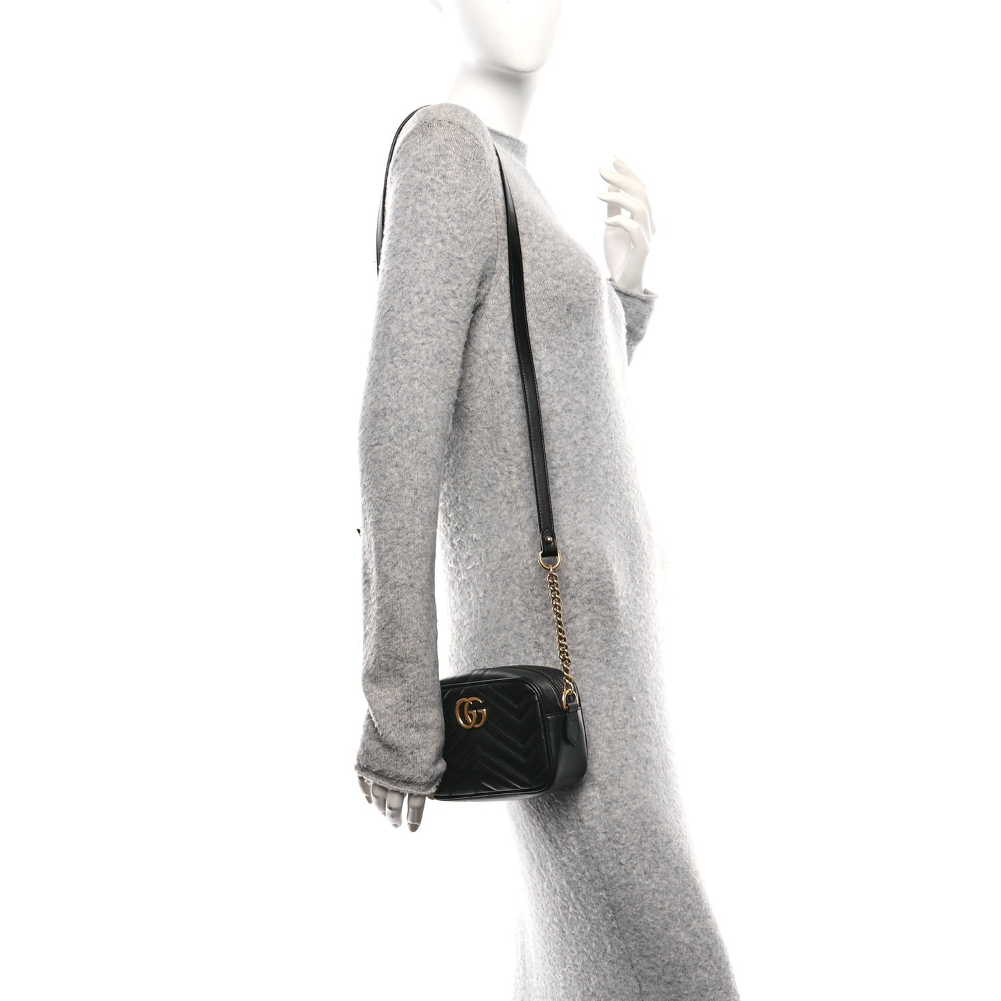 Calfskin Matelasse Mini GG Marmont Chain Shoulder Bag Black