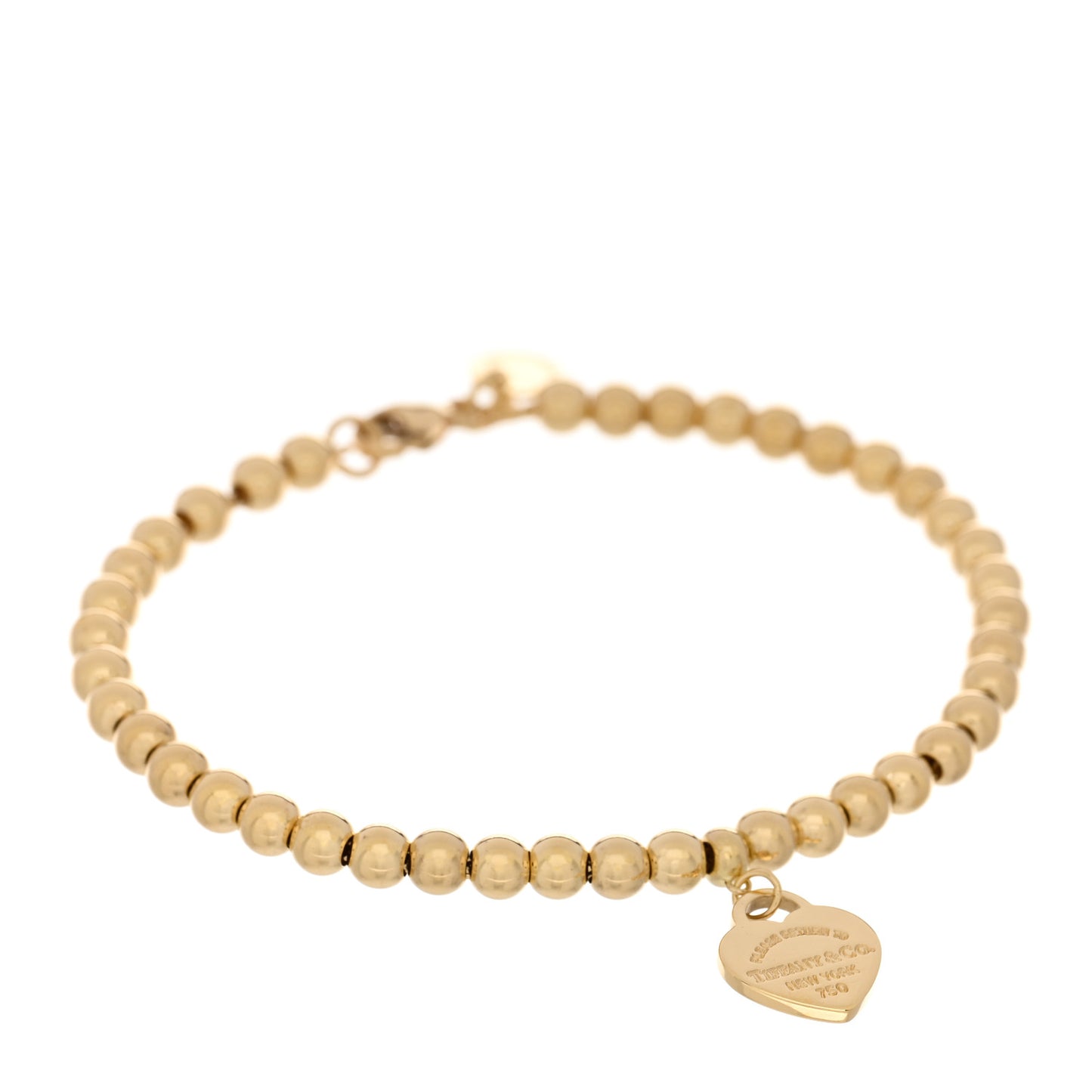 18K Yellow Gold Enamel 4mm Return To Tiffany Bead Heart Tag Bracelet Blue