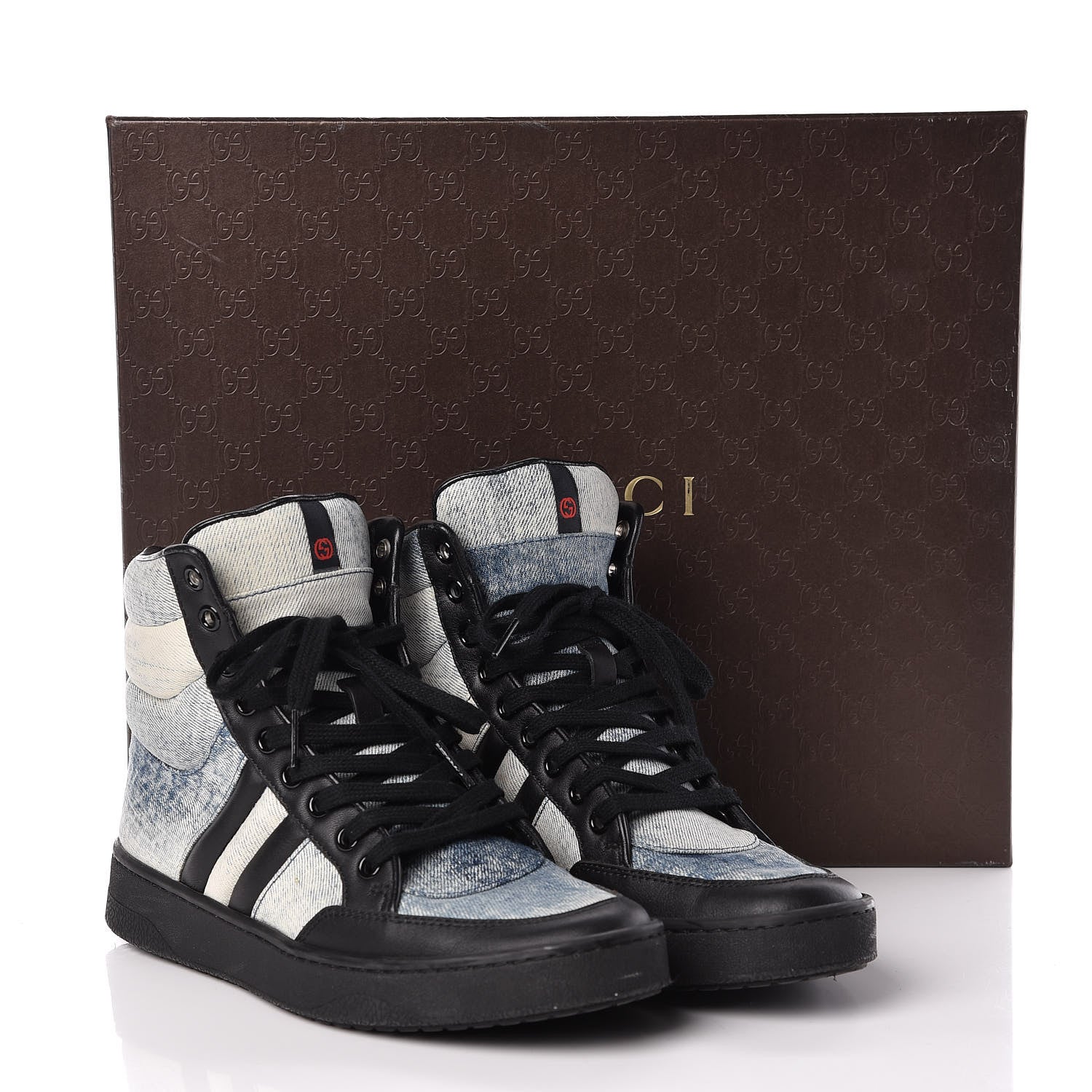 Gucci Washed Marble Denim Womens High Top Sneakers 36.5 Light Blue Black 10 of 10