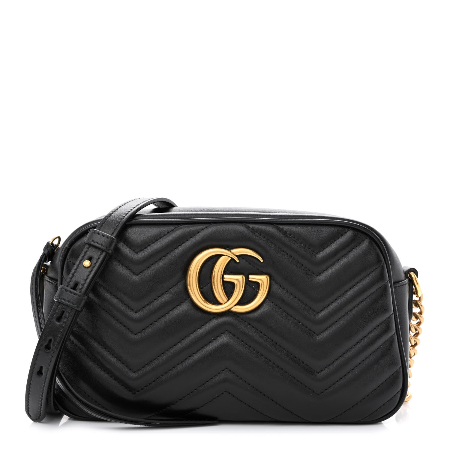 Gucci Calfskin Matelasse Small GG Marmont Chain Shoulder Bag Black 1 of 12