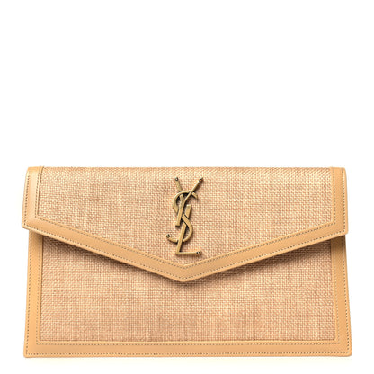 Saint Laurent Micro Raffia Uptown Pouch Natural Hay Blush 1 of 11
