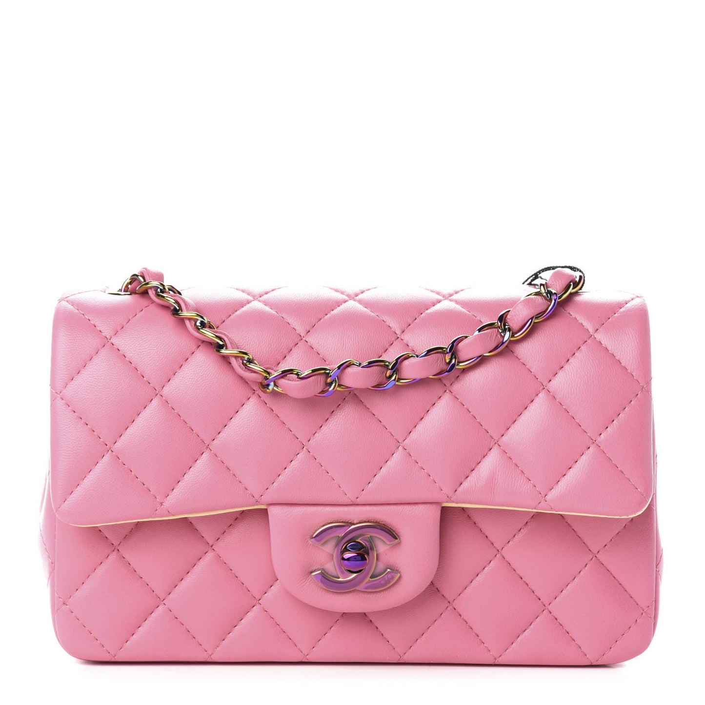 Lambskin Quilted Mini Rectangular Flap Pink Yellow