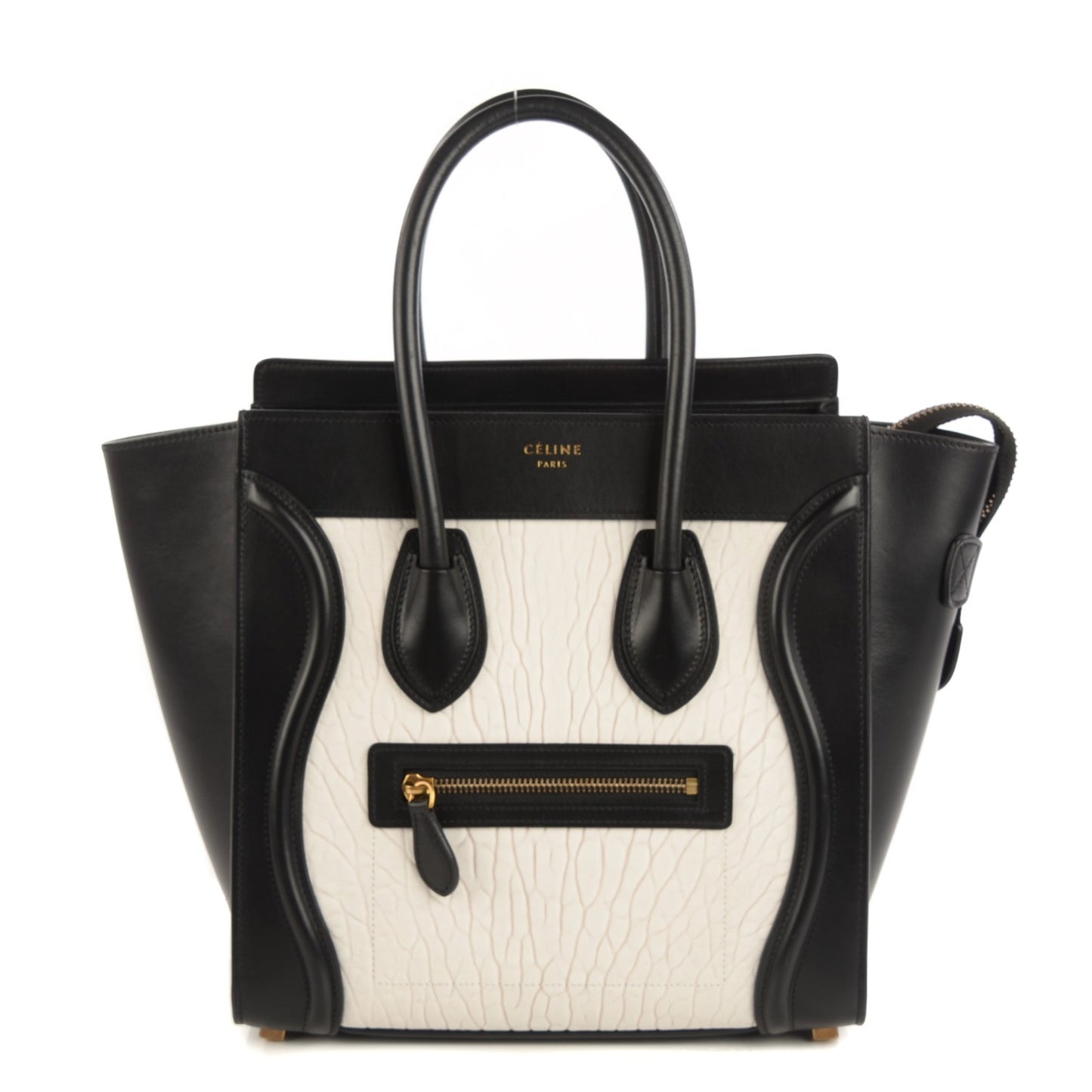 Smooth and Textured Calfskin Micro Bi-Color Luggage Black White