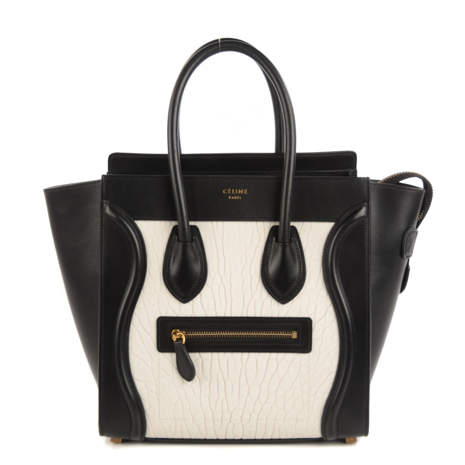 Celine Smooth and Textured Calfskin Micro Bi-Color Luggage Black White 1 of 8