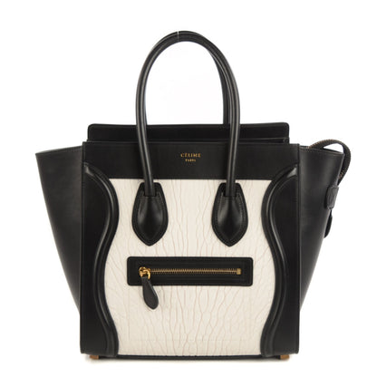 Celine Smooth and Textured Calfskin Micro Bi-Color Luggage Black White 1 of 8