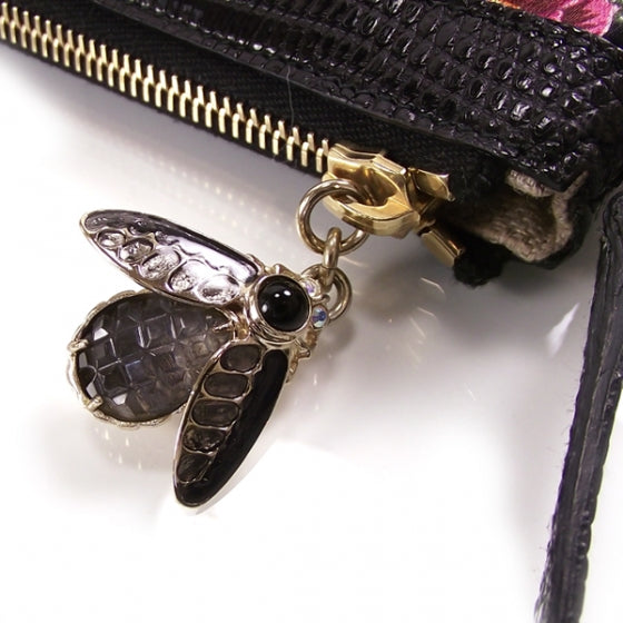 Gucci Silk Flower Garden Bumble Bee Charm Pochette Black 7 of 11