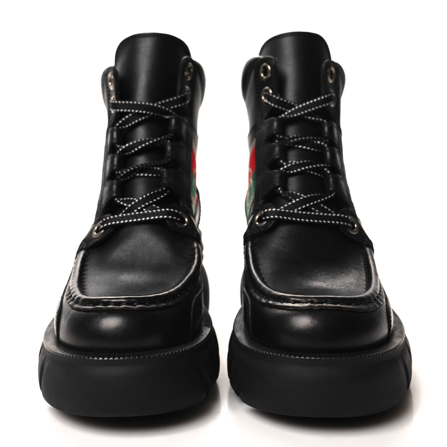 Quebec Calfskin Web Womens Interlocking G Lace Up Combat Boots 35 Black Mystic White Green Red