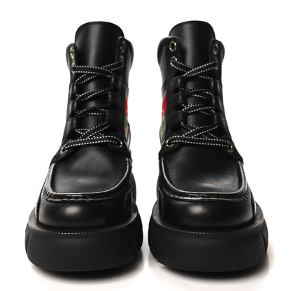 Gucci Quebec Calfskin Web Womens Interlocking G Lace Up Combat Boots 35 Black Mystic White Green Red 2 of 9