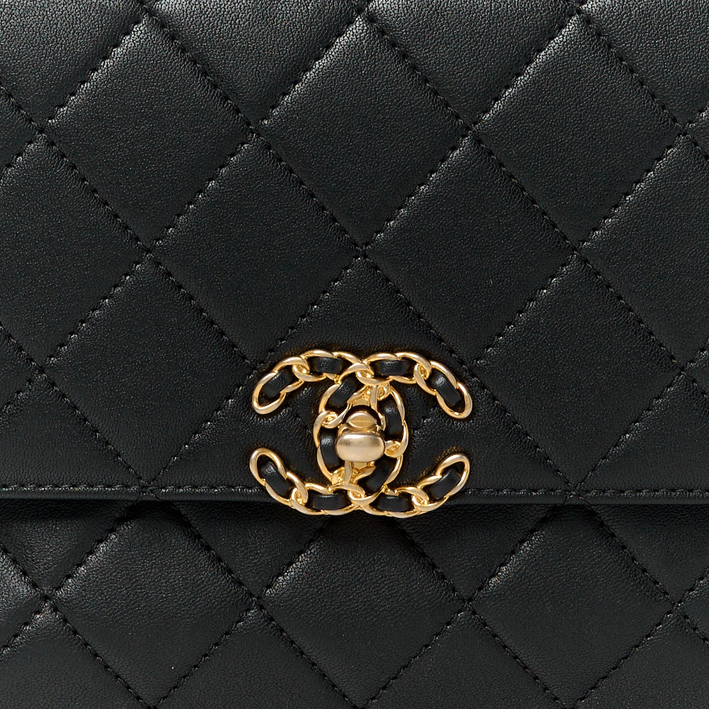 Lambskin Quilted Chain Infinity Top Handle Flap Black