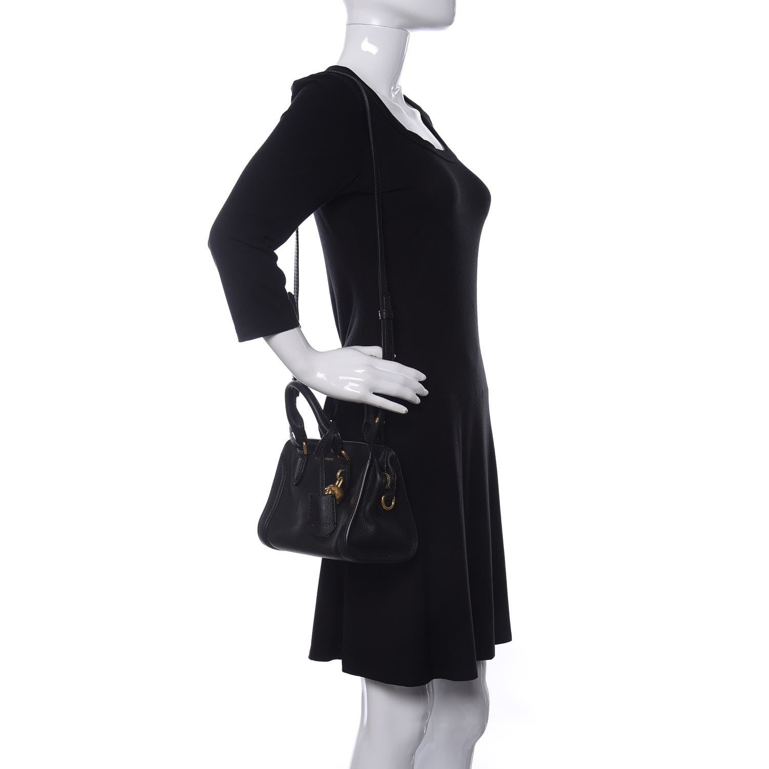 Alexander McQueen Pebbled Calfskin Mini Skull Padlock Zip Around Tote Black 2 of 10