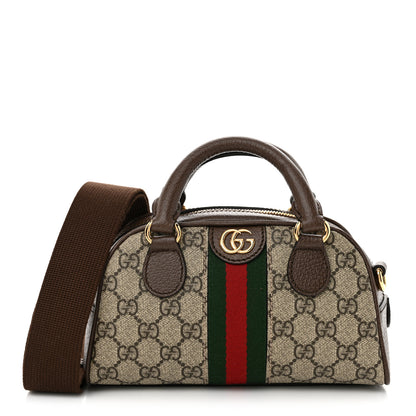 Gucci GG Supreme Monogram Textured Dollar Calfskin Web Mini Ophidia Top Handle Bowler Bag Beige Ebony New Acero 1 of 10