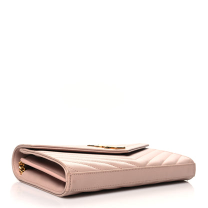 Saint Laurent Grain De Poudre Matelasse Chevron Monogram Chain Wallet Pale Blush 4 of 14
