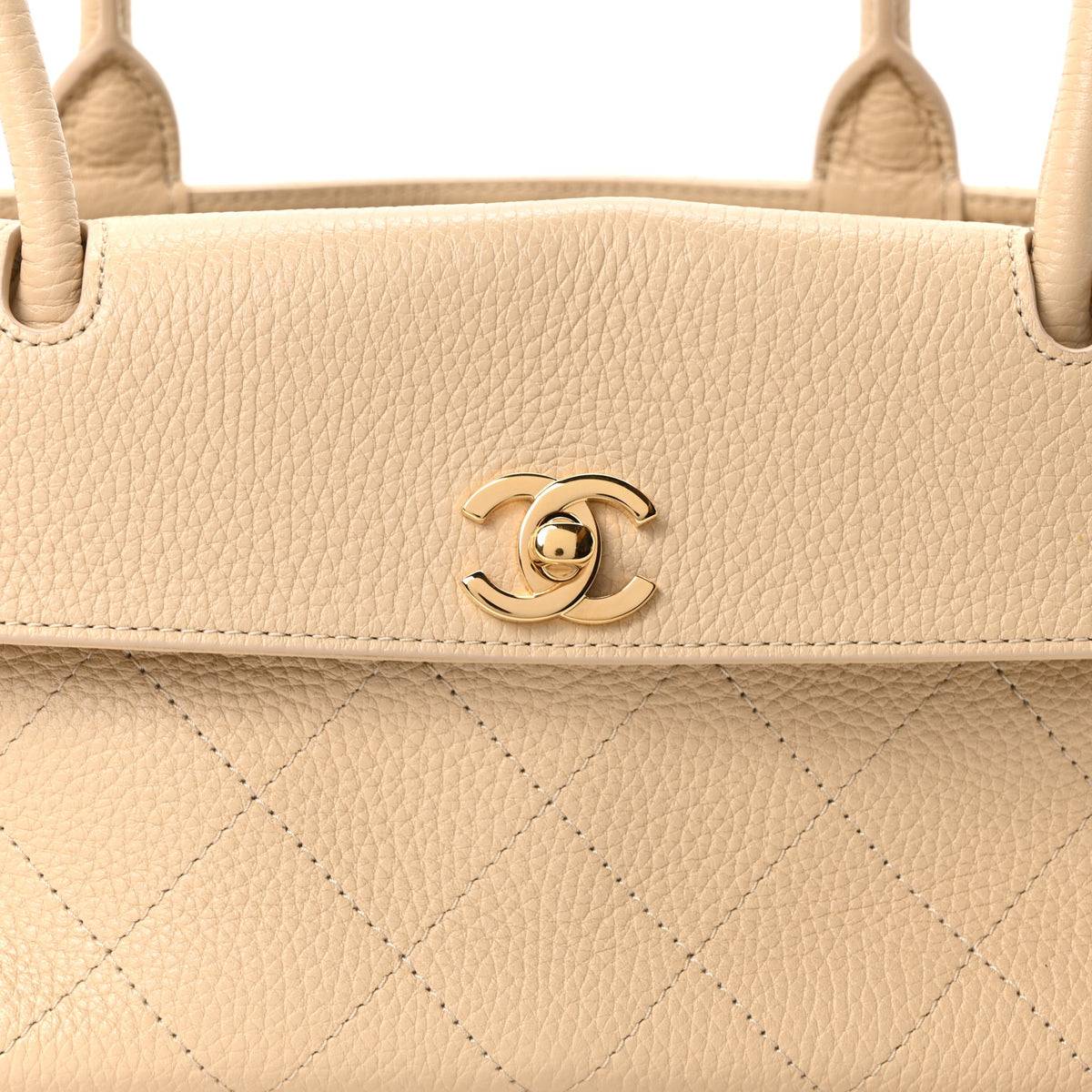 Grained Calfskin Stitched Urban Essentials Small Shopping Bag Beige