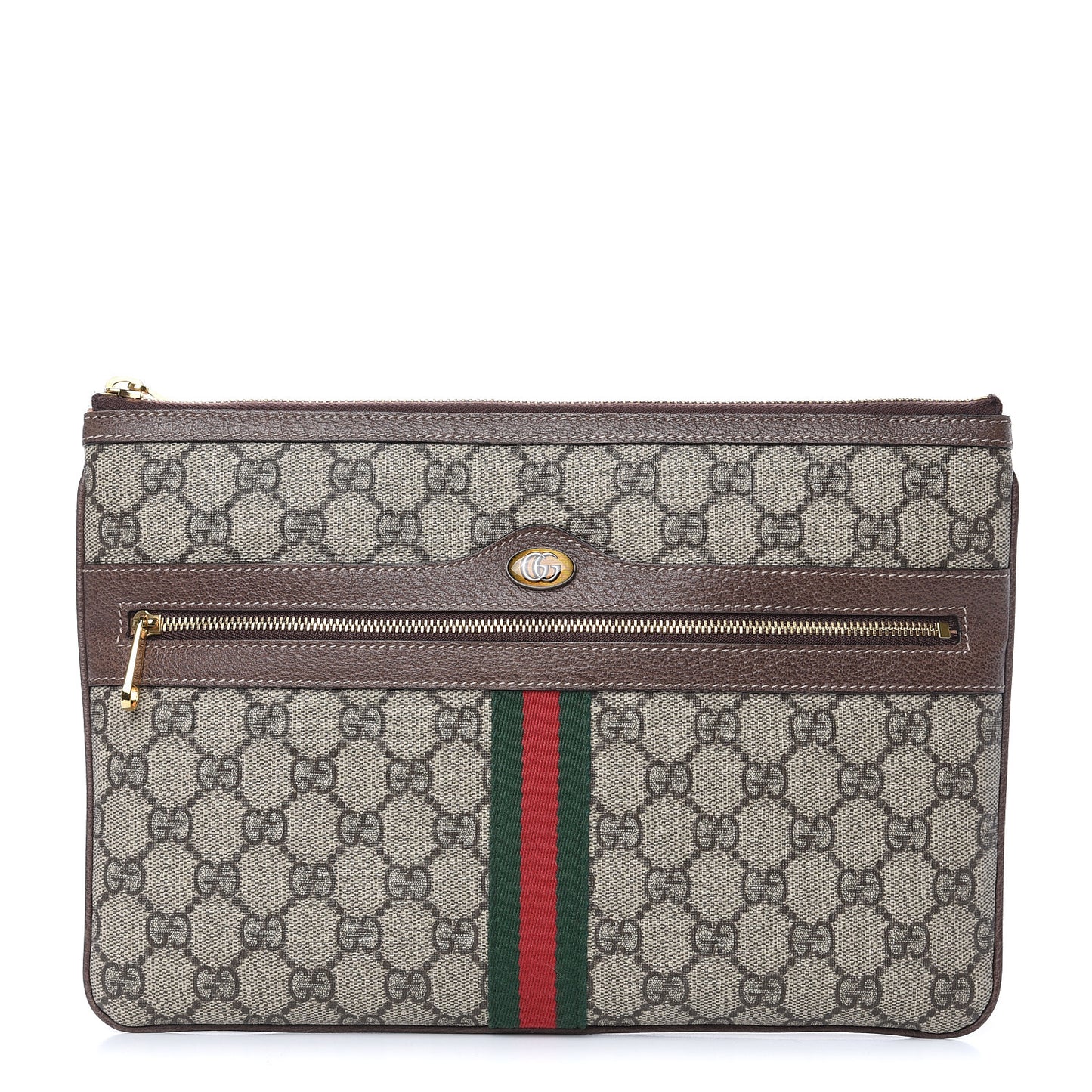 GG Supreme Monogram Large Ophidia Pouch Clutch Brown
