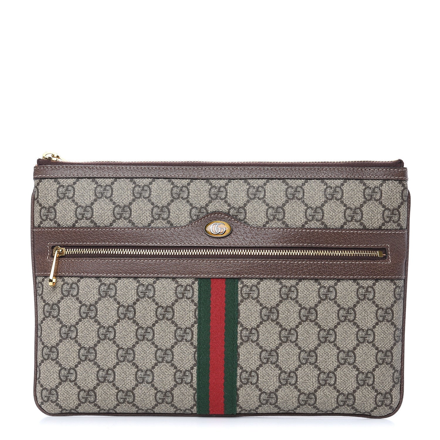 Gucci GG Supreme Monogram Large Ophidia Pouch Clutch Brown 1 of 10
