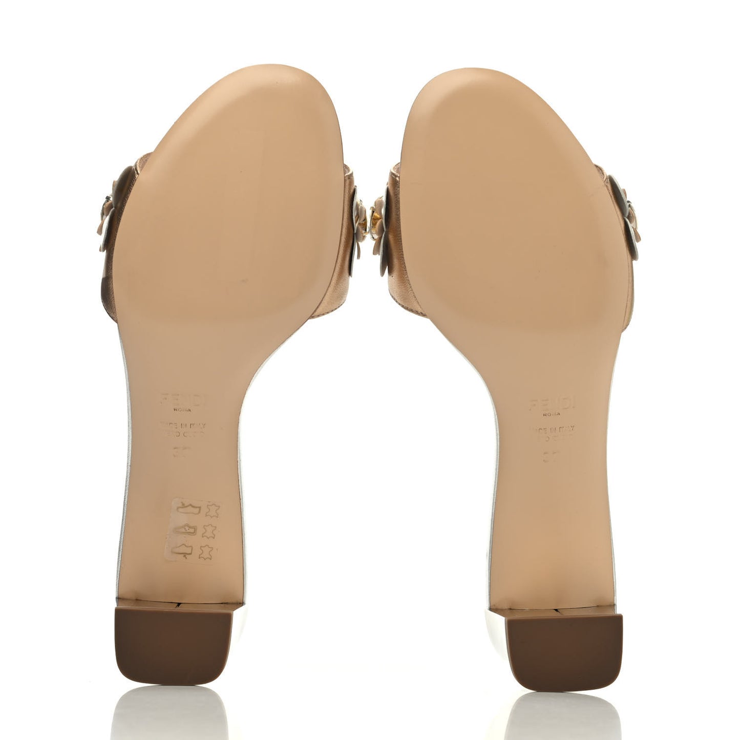 Metallic Calfskin Crystal Flowerland Slide Sandals 37 Argento Bronze Gold