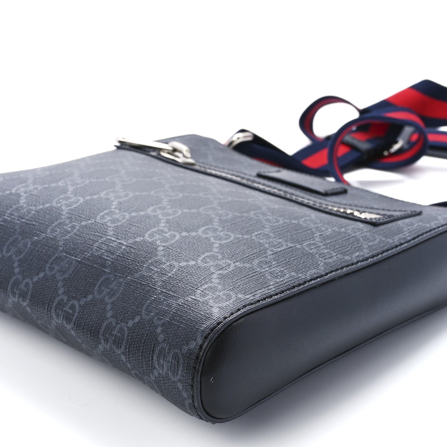 Gucci GG Supreme Monogram Web Small Flat Messenger Bag Black Grey 12 of 12
