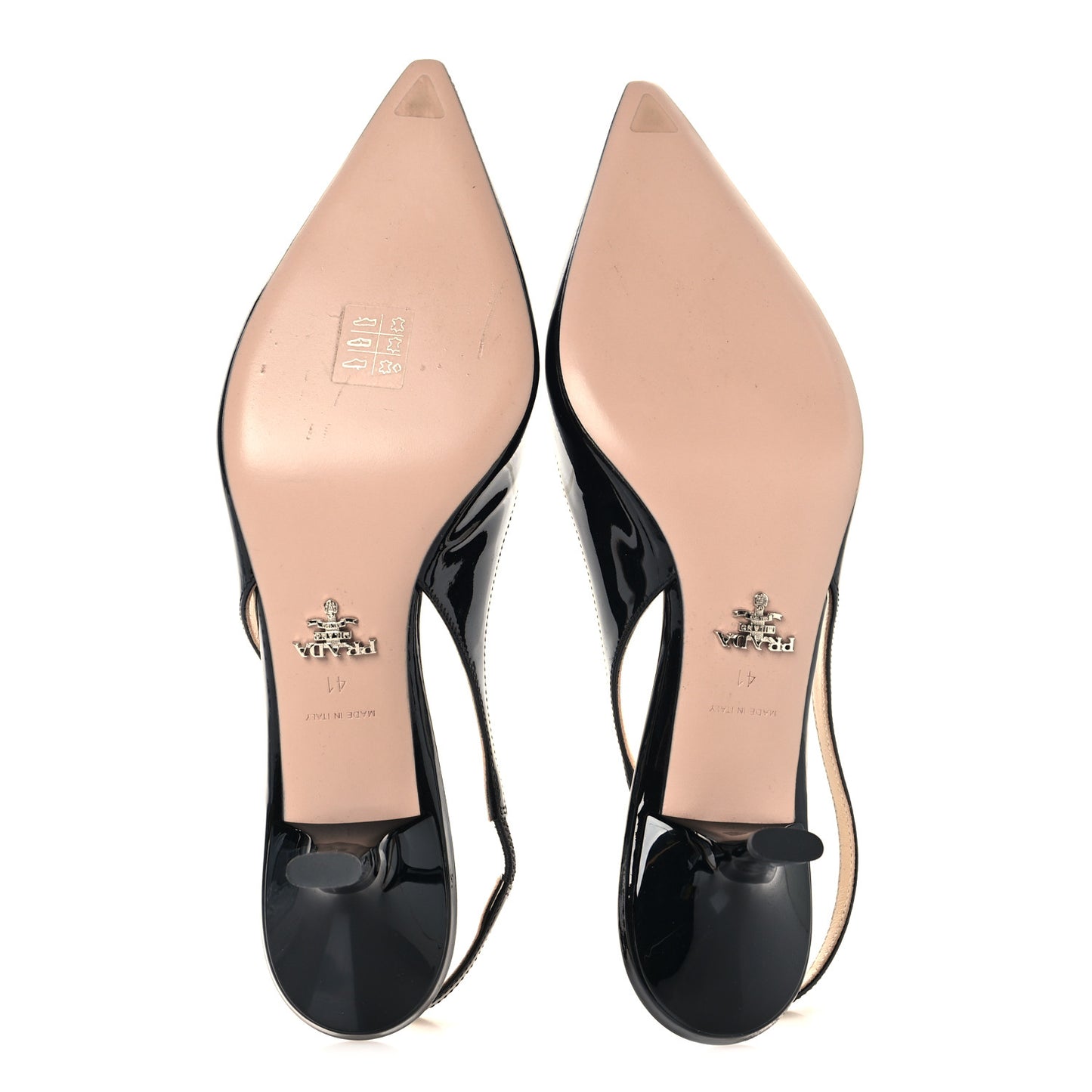 Patent Triangle Logo Pointed Toe 75mm Slingback Pumps 41 Black