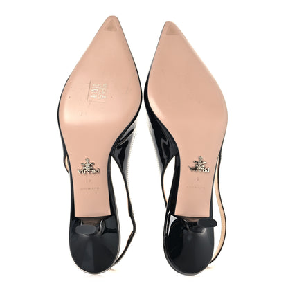 Prada Patent Triangle Logo Pointed Toe 75mm Slingback Pumps 41 Black 6 of 9