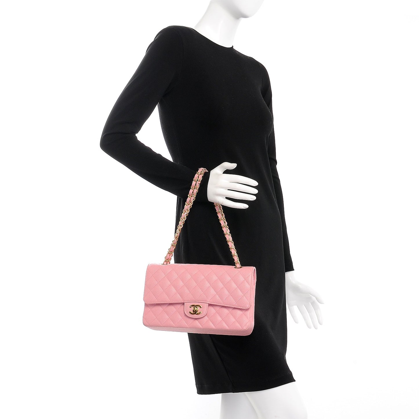 Caviar Quilted Medium Double Flap Pink
