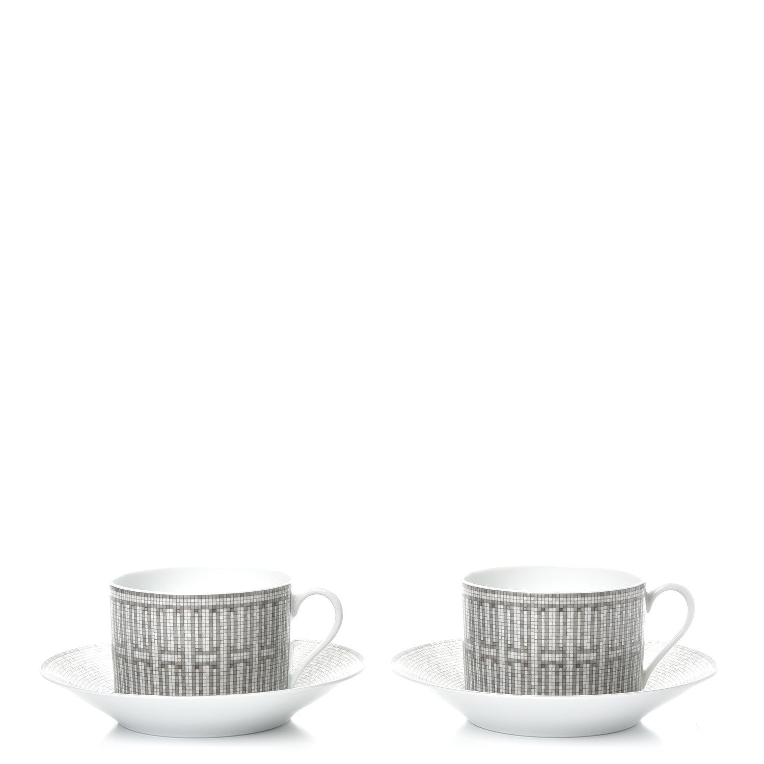 Hermes Porcelain Mosaique Au 24 Breakfast Cup And Saucer Set Of 2 Platine 1 of 27