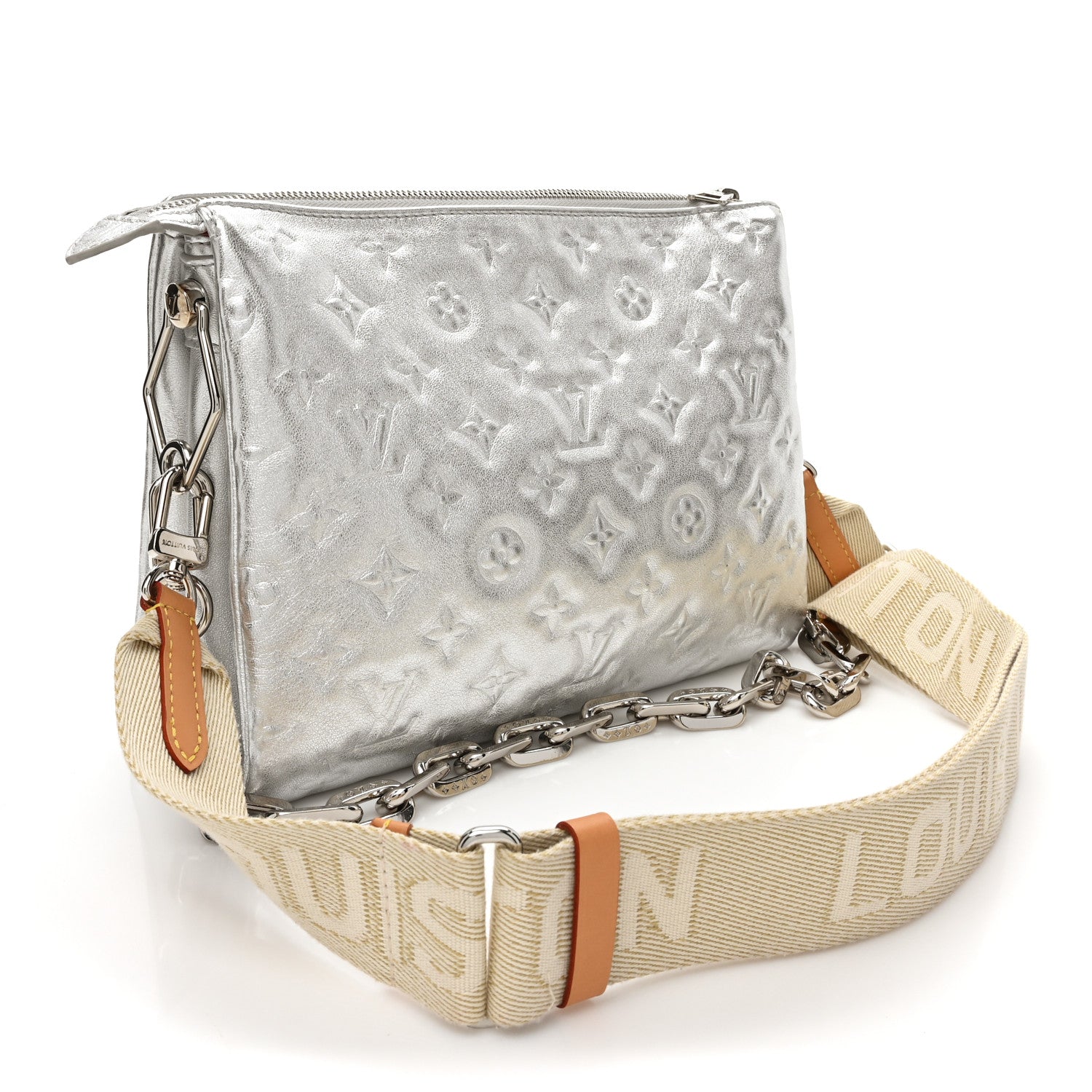 Louis Vuitton Metallic Lambskin Embossed Monogram Coussin BB Silver 3 of 12