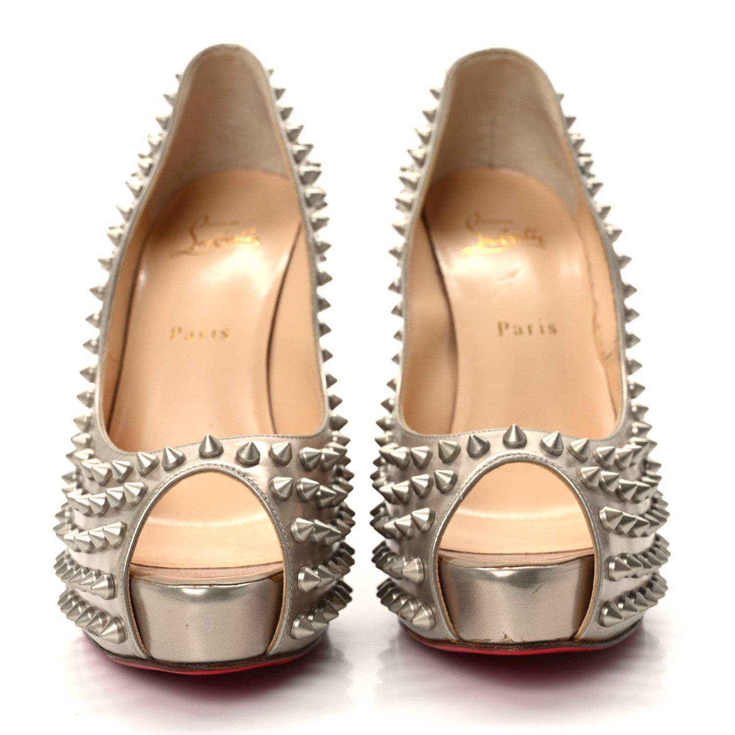 Christian Louboutin Specchio Lady Peep Spikes 120 Pumps 39 Beige 2 of 7