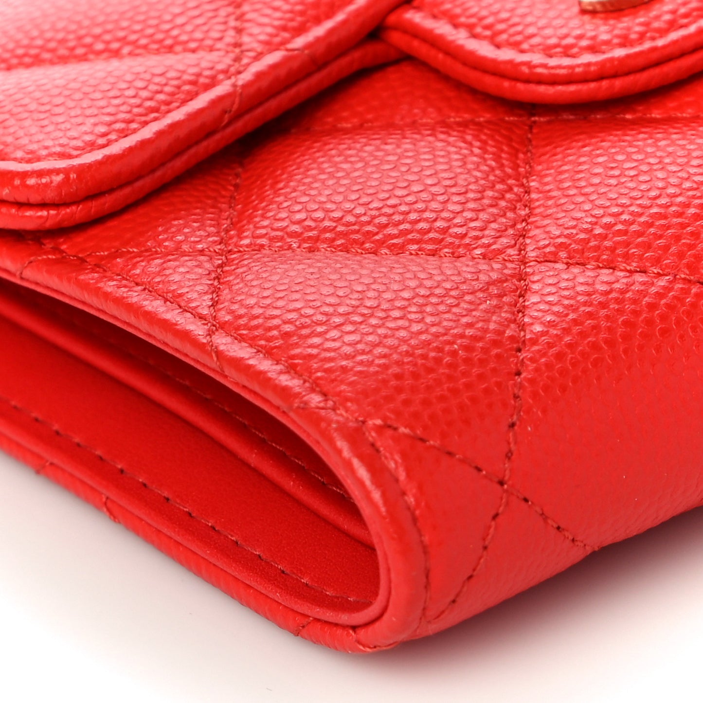 Caviar Quilted Compact Flap Wallet Red