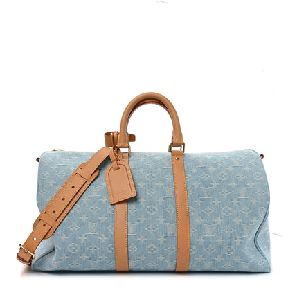 Louis Vuitton Denim Monogram Keepall Bandouliere 45 Sky Blue 1 of 8