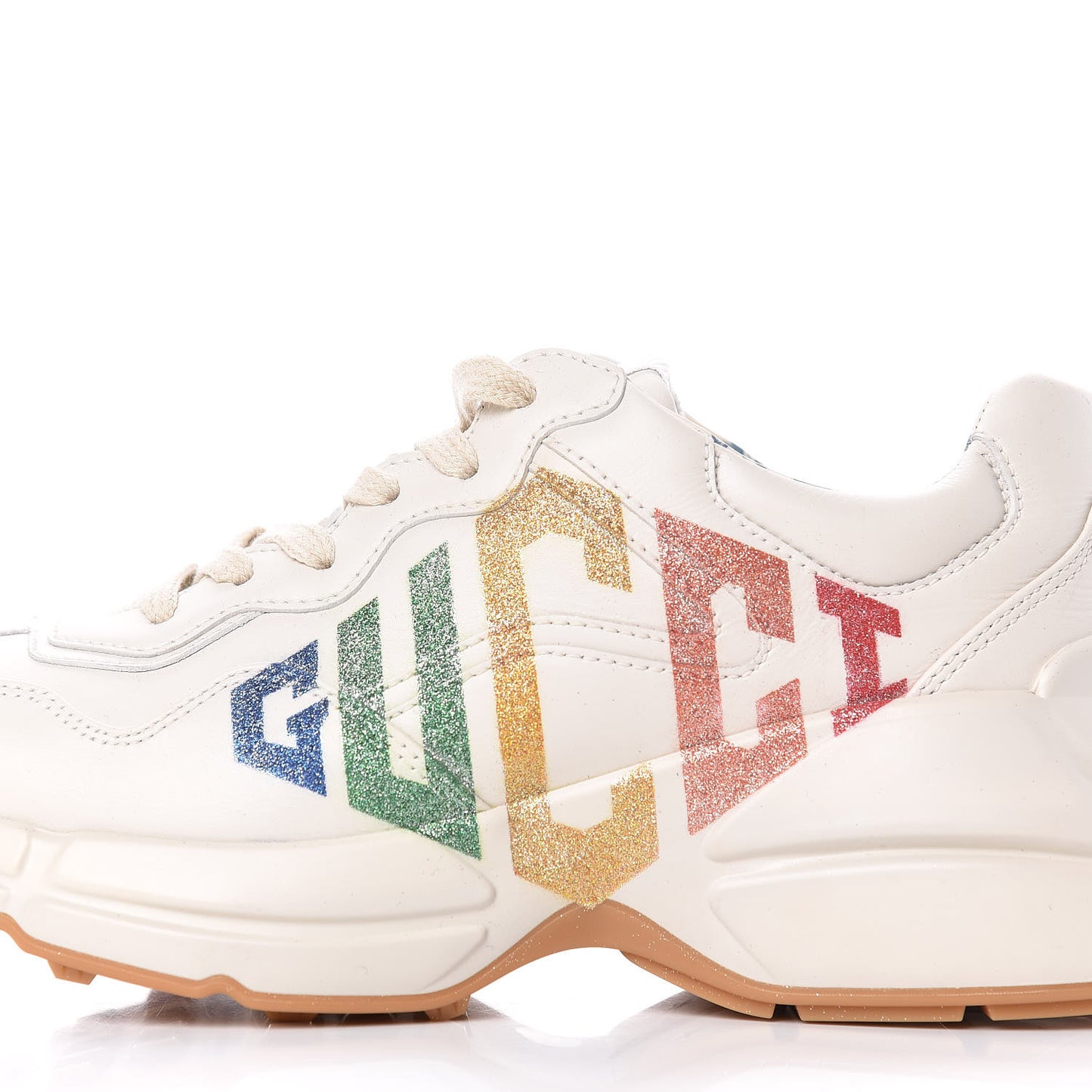Calfskin Glitter Game Logo Womens Rhyton Sneakers 35 Mystic White