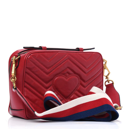 Gucci Calfskin Matelasse Sylvie Web Small GG Marmont Top Handle Shoulder Bag Hibiscus Red 2 of 4