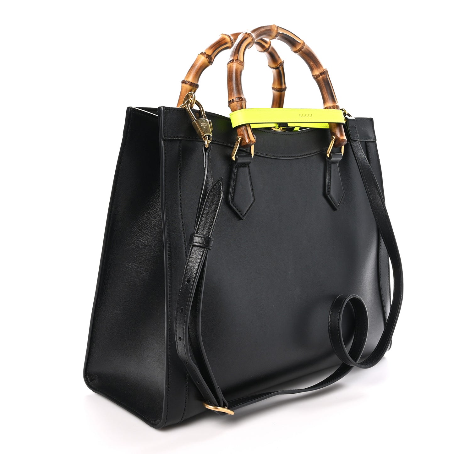 Calfskin Medium Diana Tote Bag Black Yellow Fluo