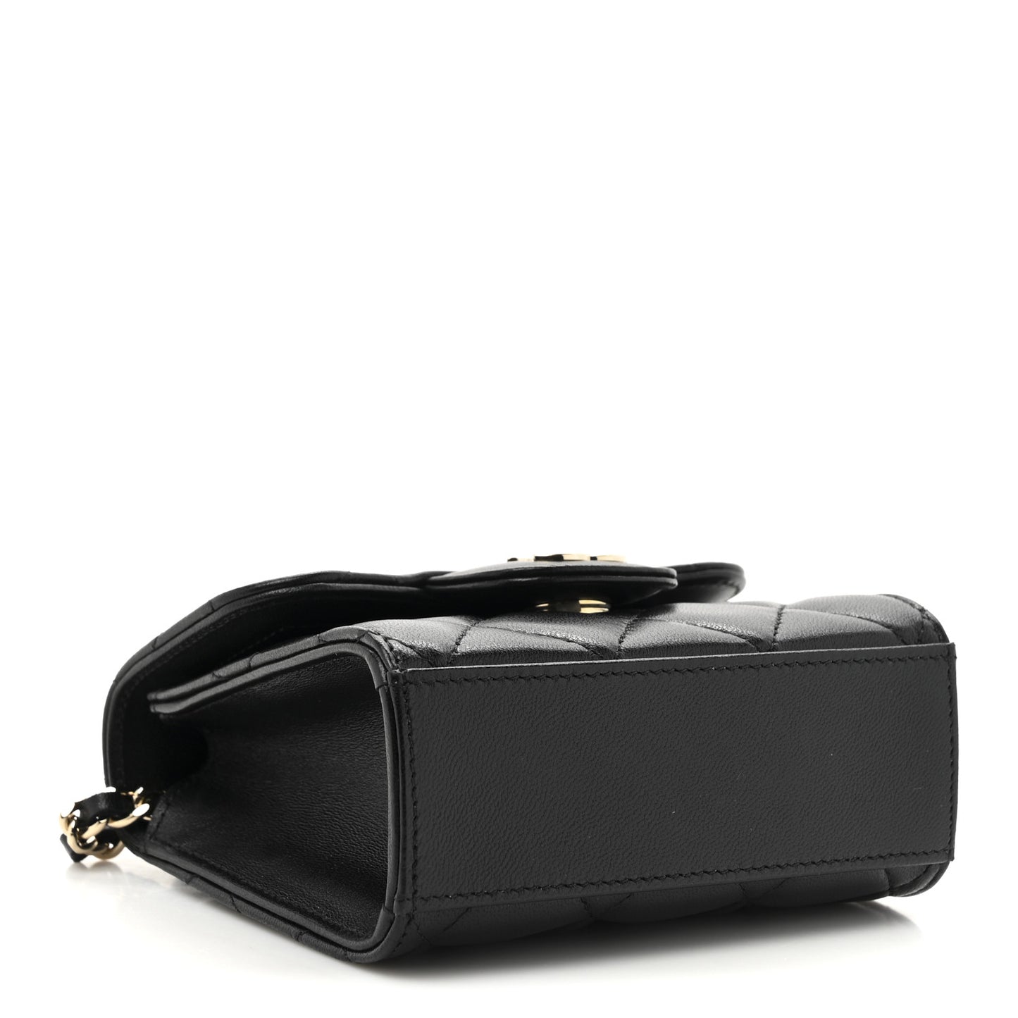 Lambskin Quilted Top Handle Flap Clutch With Chain Black