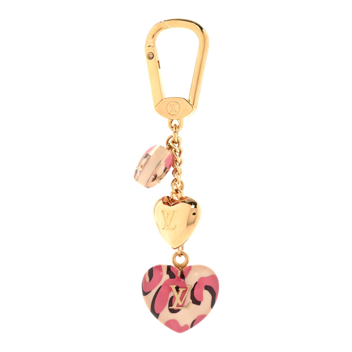 Leopard Heart Bag Charm Key Holder Blanc Corail