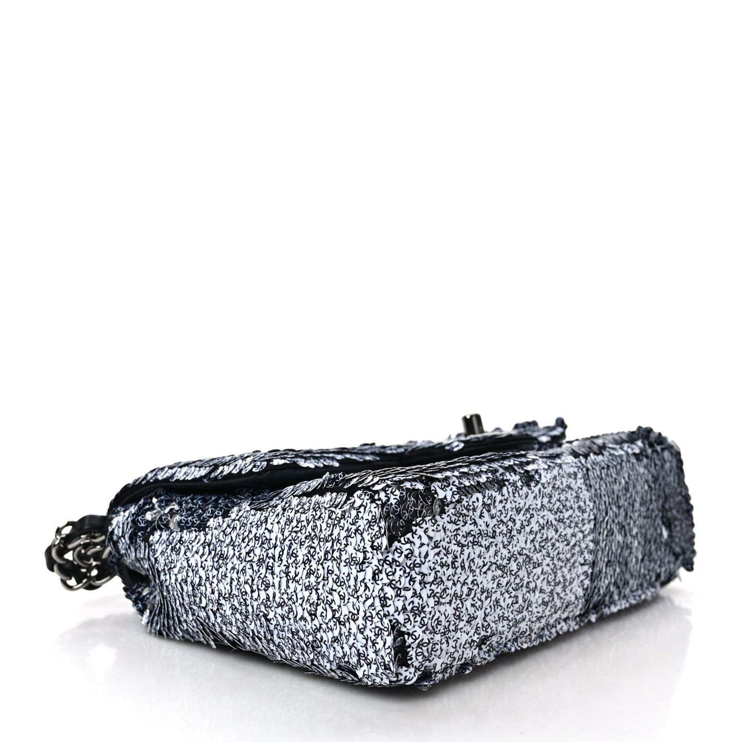 Sequin CC Logo Small Single Flap White Black