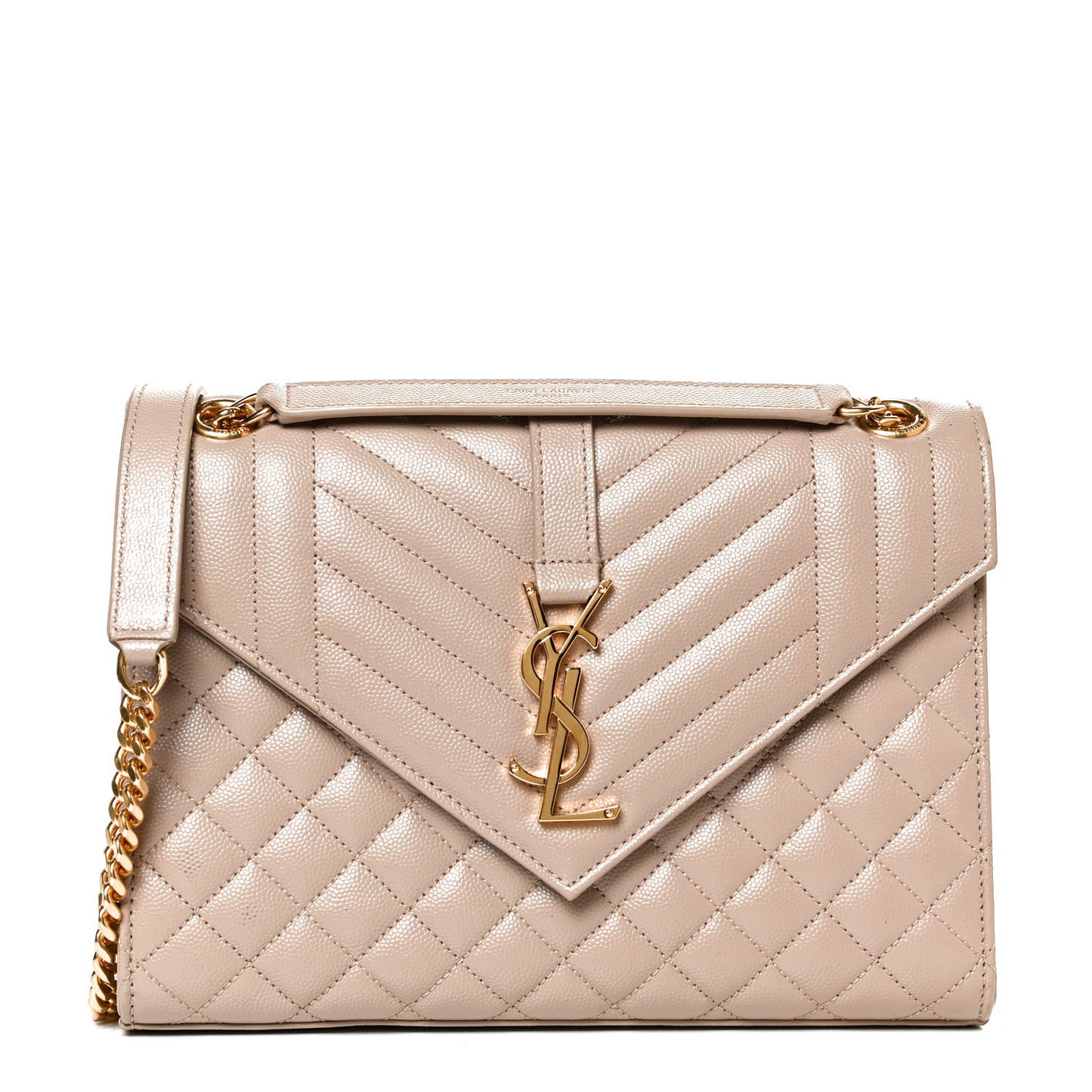 Grain De Poudre Textured Mixed Matelasse Medium Triquilt Monogram Satchel Dark Beige