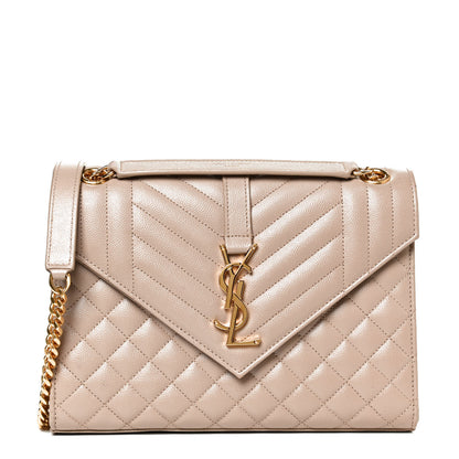 Saint Laurent Grain De Poudre Textured Mixed Matelasse Medium Triquilt Monogram Satchel Dark Beige 1 of 11