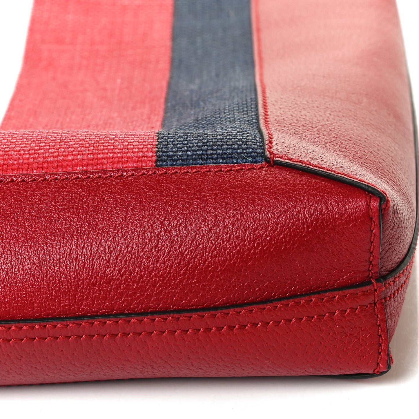 Canvas Calfskin Sylvie Stripe Logo Mens Tote Red White Blue