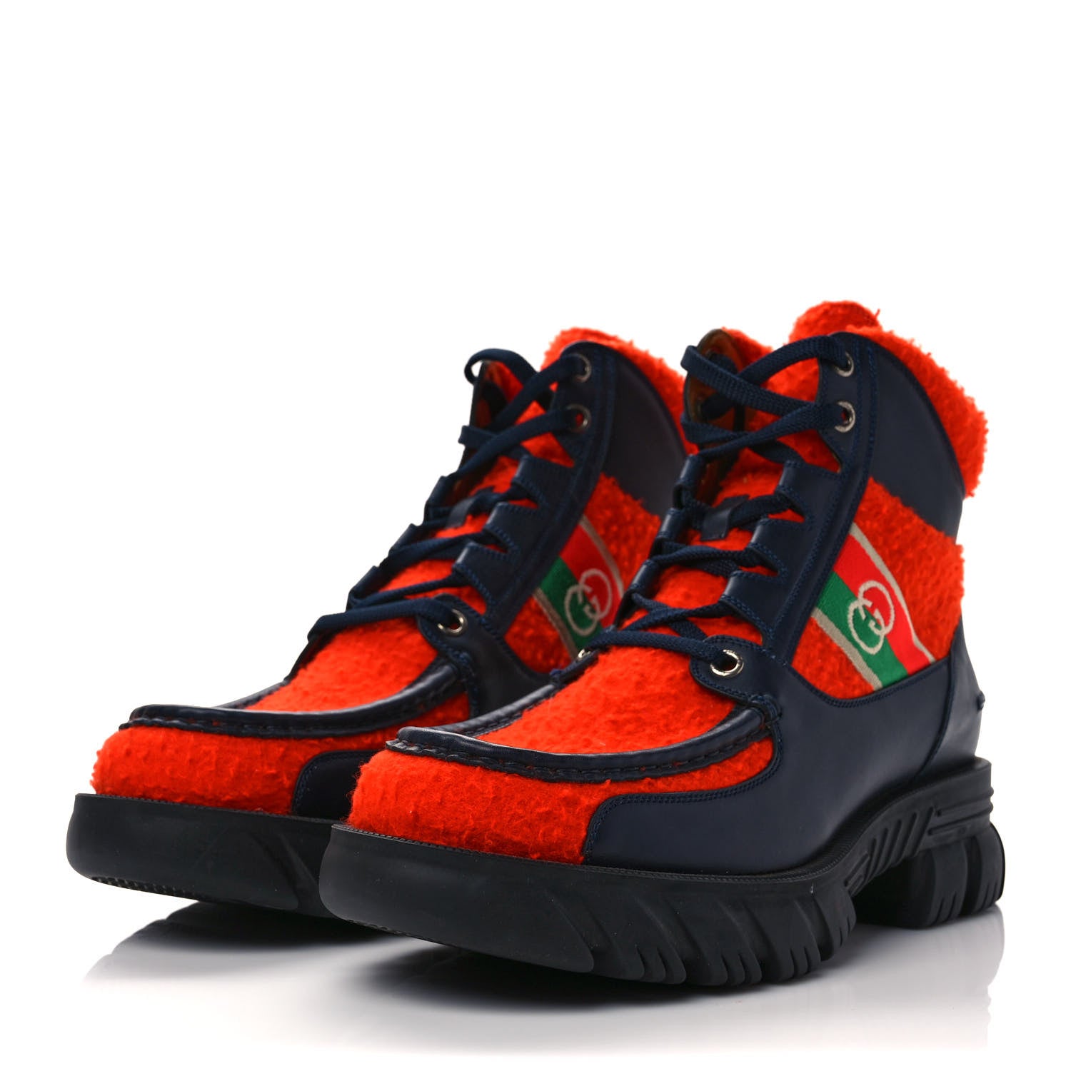 Gucci Casy Wool Quebec Calfskin Web Mens Interlocking G Lace Up Combat Boots Bitter Blue 3 of 9
