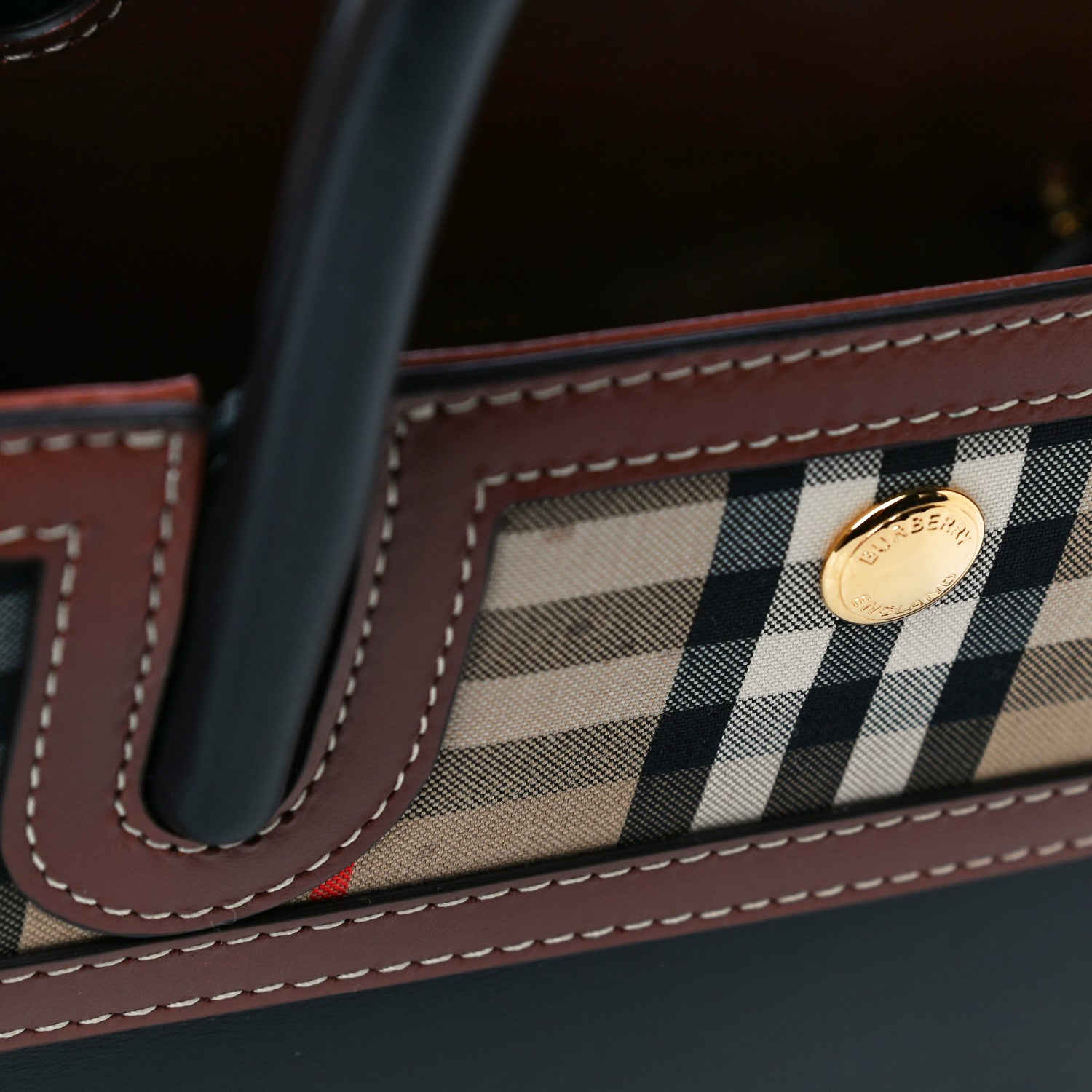 Burberry Calfskin Vintage Check Mini Two Handle Title Bag Black 7 of 11