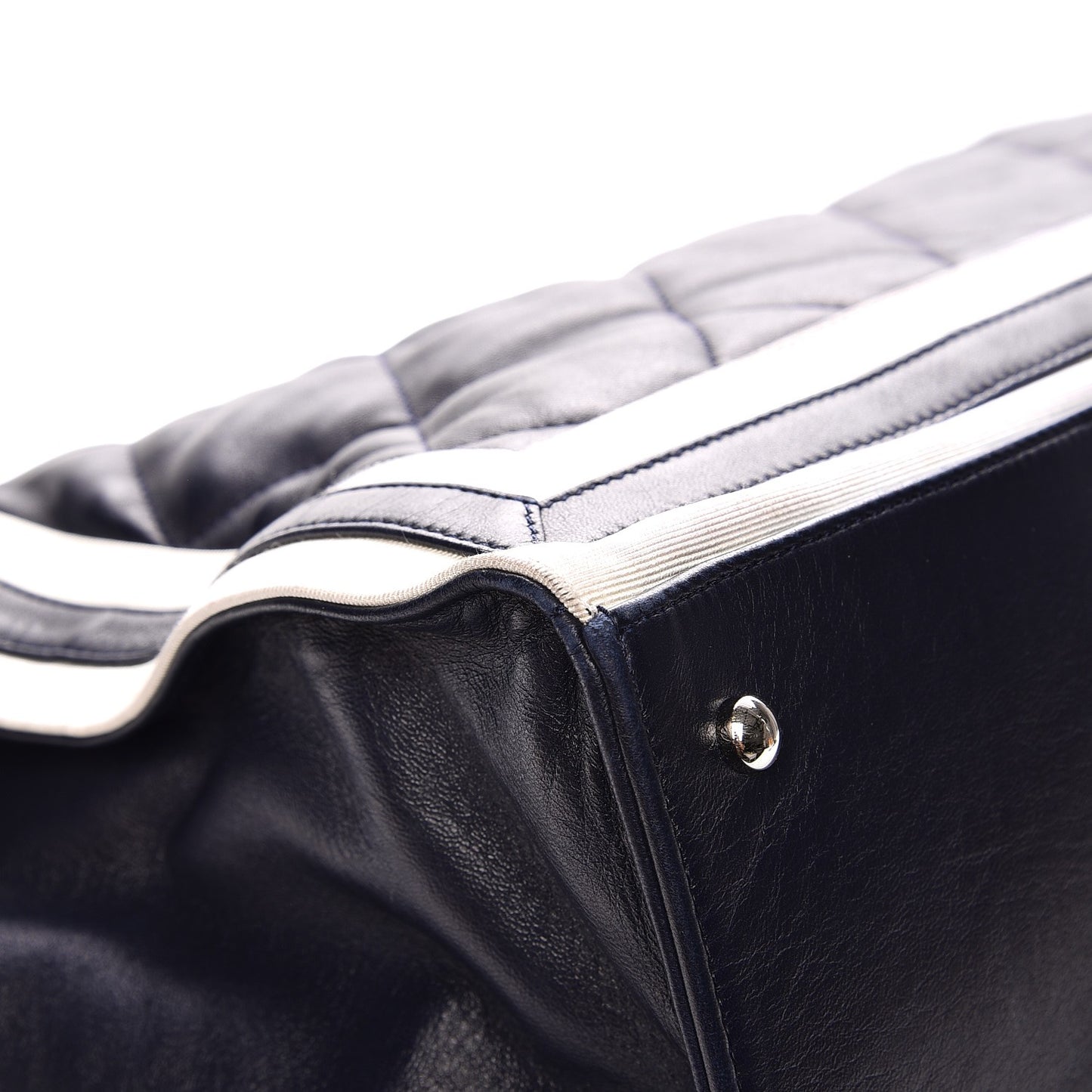 Lambskin Quilted Lido Shopping Tote Dark Navy Blue